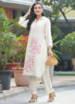 Rayon White Casual Wear Embroidery Work Readymade Cord Set